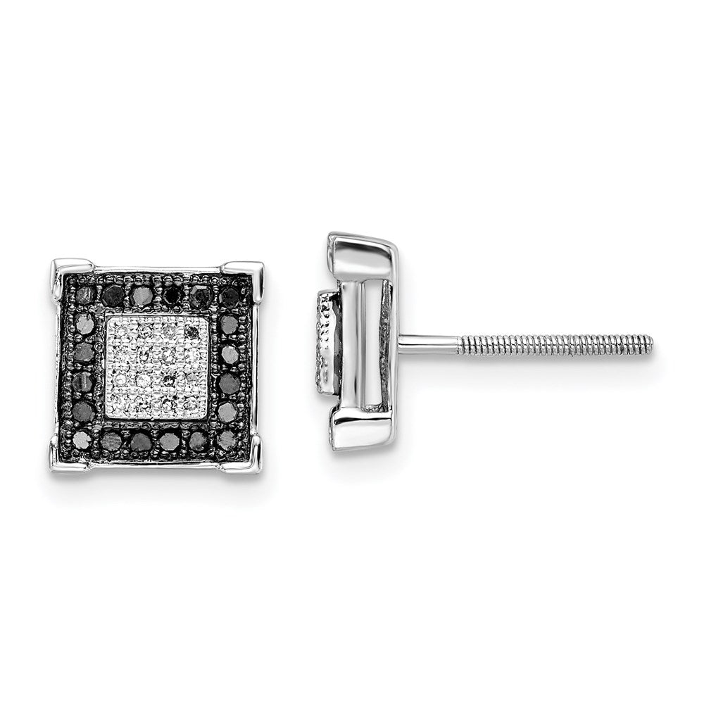Sterlingsilber Weiß Nacht Rhodiniert Schwarz und Diamant Quadratisch Ohrstecker