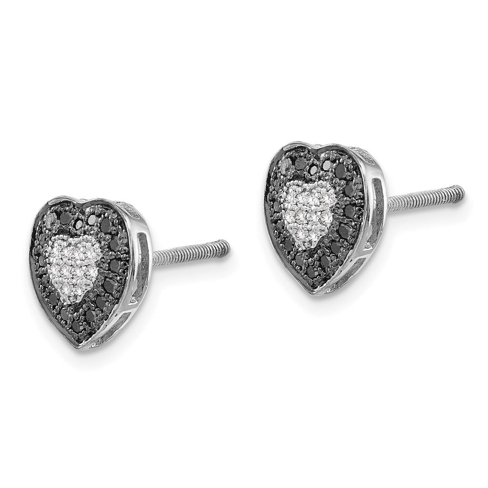 Sterlingsilber Weiß Nacht Rhodiniert Schwarz und Diamant Herz Ohrstecker