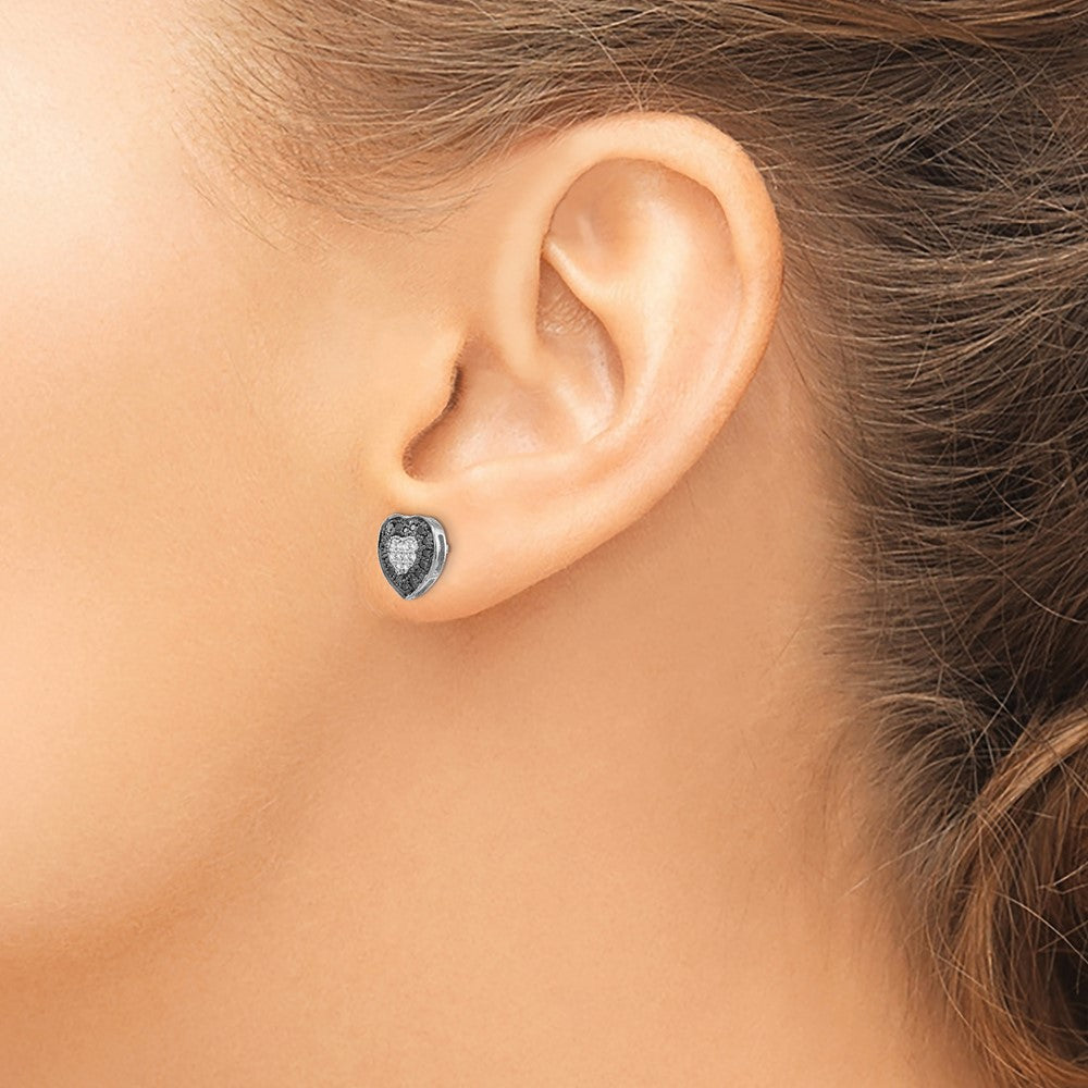 Sterlingsilber Weiß Nacht Rhodiniert Schwarz und Diamant Herz Ohrstecker