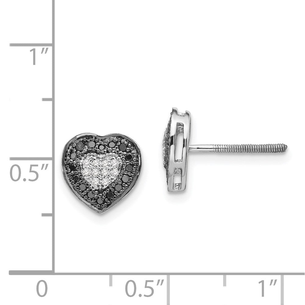 Sterlingsilber Weiß Nacht Rhodiniert Schwarz und Diamant Herz Ohrstecker