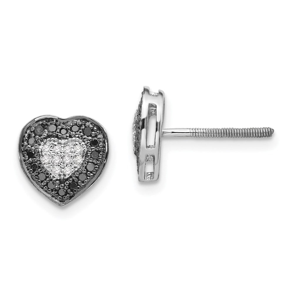 Sterlingsilber Weiß Nacht Rhodiniert Schwarz und Diamant Herz Ohrstecker