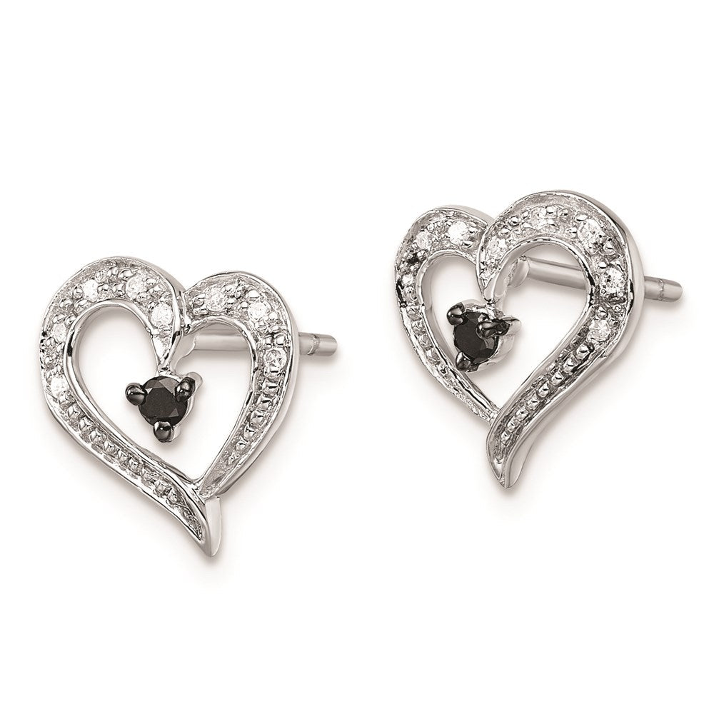 Sterlingsilber Weiß Nacht Rhodiniert Schwarz und Diamant Herz Ohrstecker