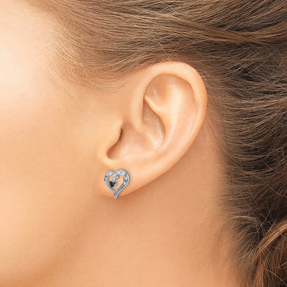 Sterlingsilber Weiß Nacht Rhodiniert Schwarz und Diamant Herz Ohrstecker