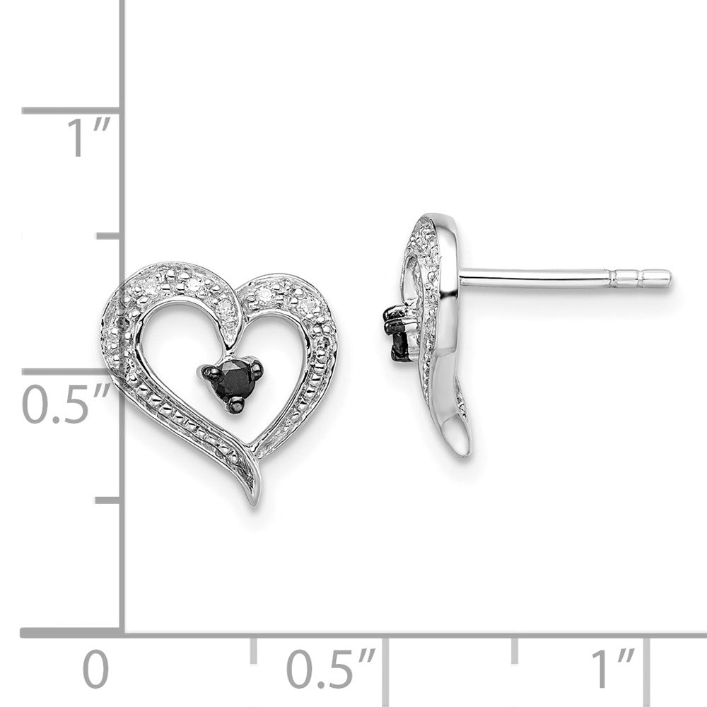 Sterlingsilber Weiß Nacht Rhodiniert Schwarz und Diamant Herz Ohrstecker