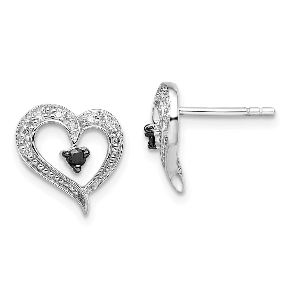 Sterlingsilber Weiß Nacht Rhodiniert Schwarz und Diamant Herz Ohrstecker
