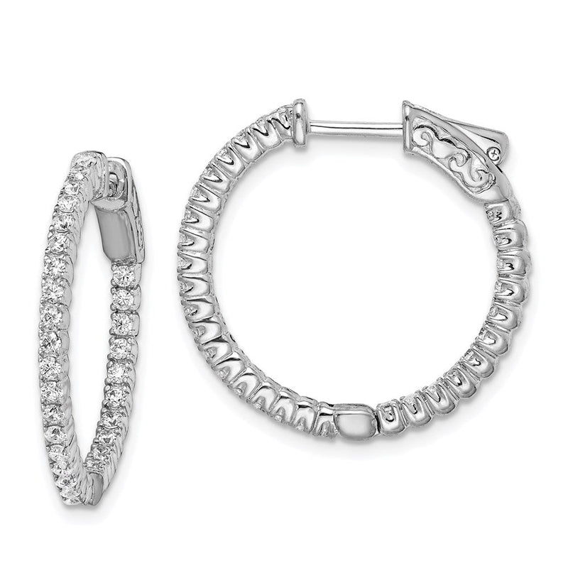 Sterlingsilber Schimmernd Rhodiniert 60 Stein 1.5mm Zirkonia in und Außen Rund Klappbar Creolen
