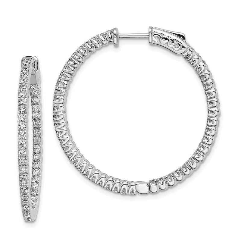 Sterlingsilber Schimmernd Rhodiniert 94 Stein 1.5mm Zirkonia in und Außen Rund Klappbar Creolen