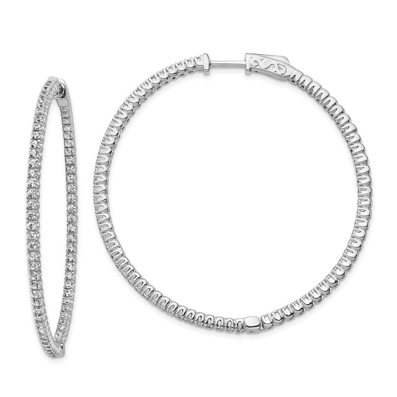 Sterlingsilber Schimmernd Rhodiniert 140 Stein 1.5mm Zirkonia in und Außen Rund Klappbar Creolen