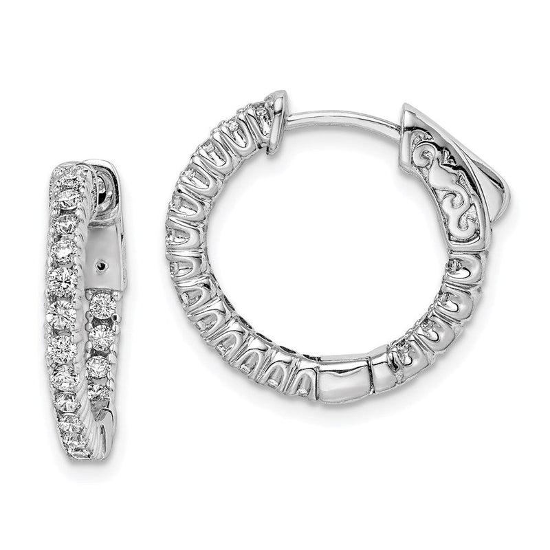 Sterlingsilber Schimmernd Rhodiniert 34 Stein 1.7mm Zirkonia in und Außen Rund Klappbar Creolen