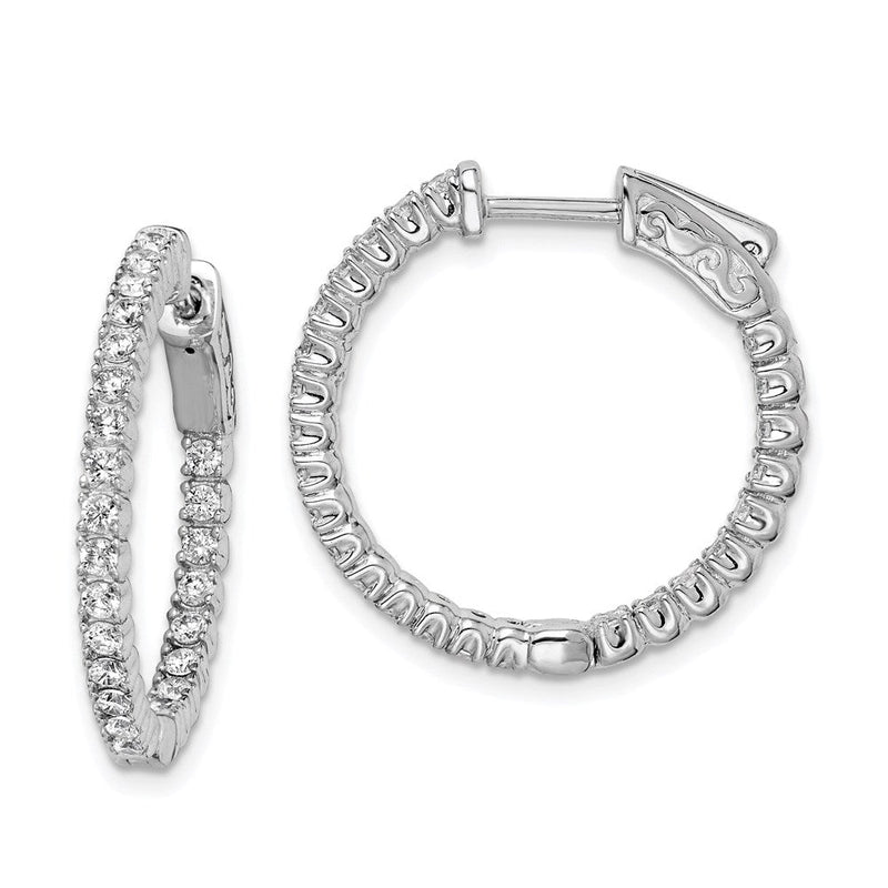 Sterlingsilber Schimmernd Rhodiniert 50 Stein 1.7mm Zirkonia in und Außen Rund Klappbar Creolen