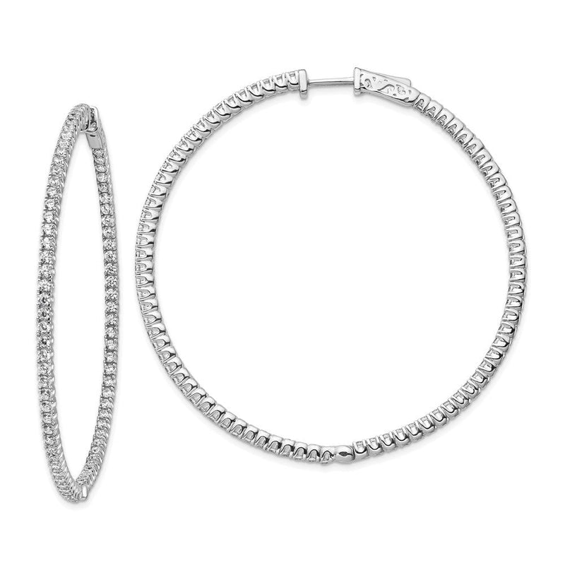 Sterlingsilber Schimmernd Rhodiniert 144 Stein 1.7mm Zirkonia in und Außen Rund Klappbar Creolen
