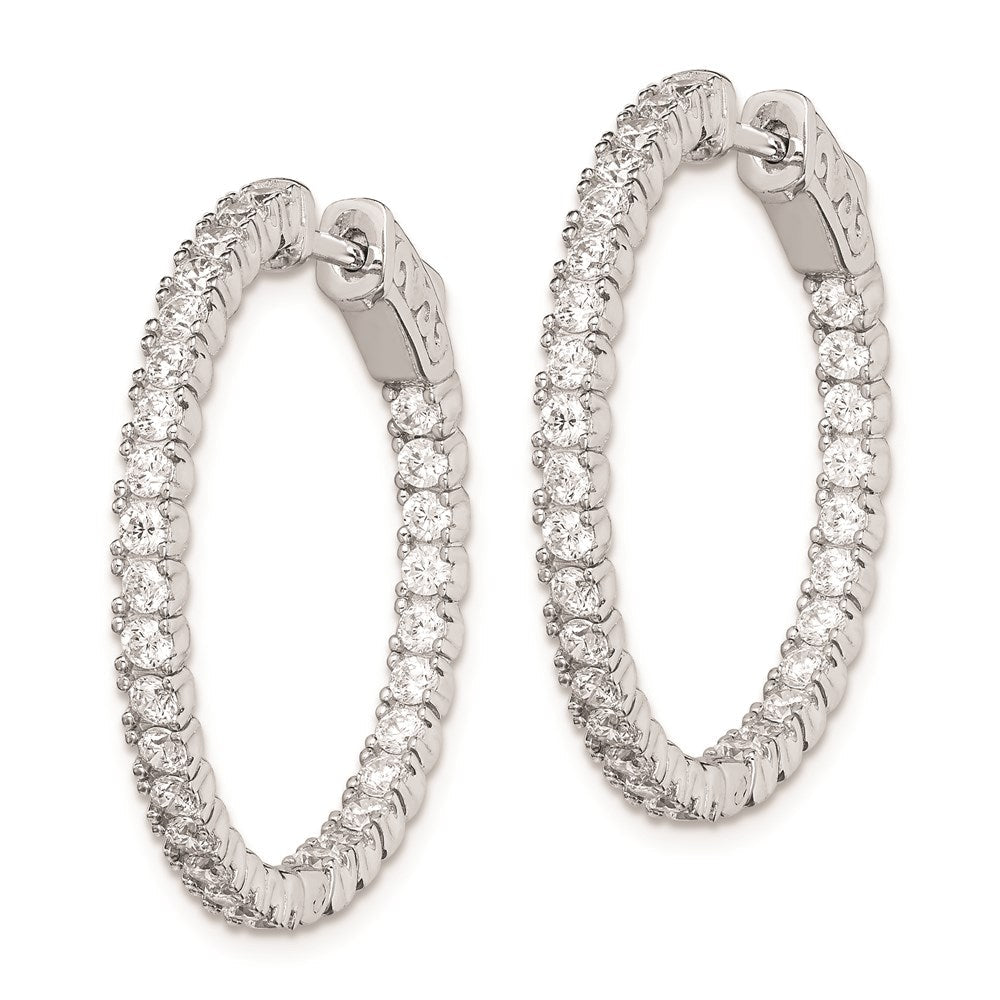 Sterlingsilber Schimmernd Rhodiniert 60 Stein 2mm Zirkonia in und Außen Rund Klappbar Creolen