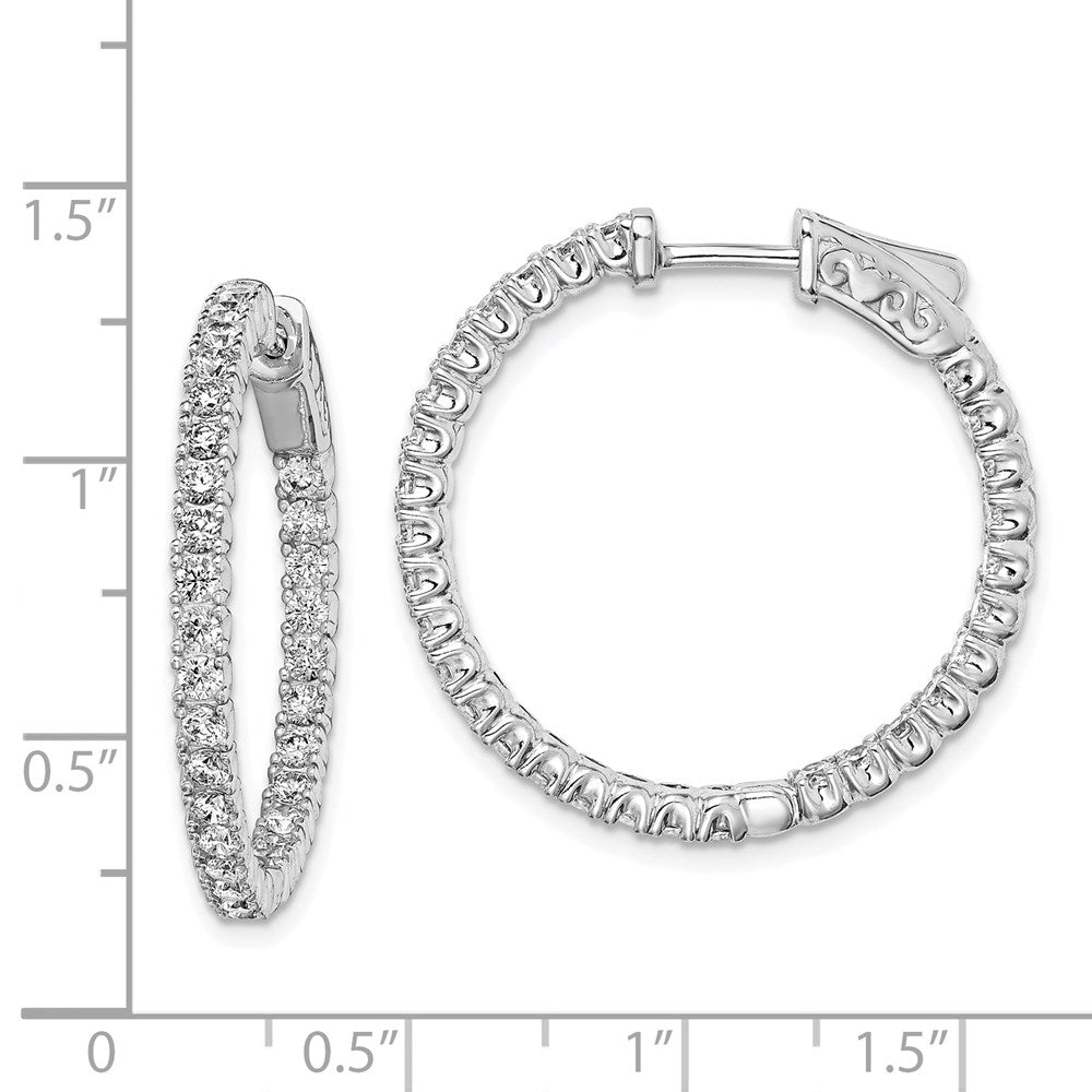 Sterlingsilber Schimmernd Rhodiniert 60 Stein 2mm Zirkonia in und Außen Rund Klappbar Creolen