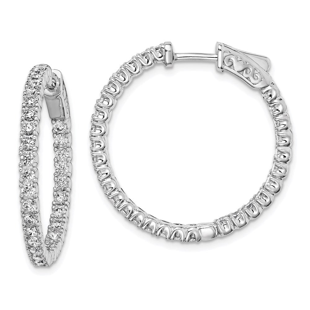 Sterlingsilber Schimmernd Rhodiniert 60 Stein 2mm Zirkonia in und Außen Rund Klappbar Creolen