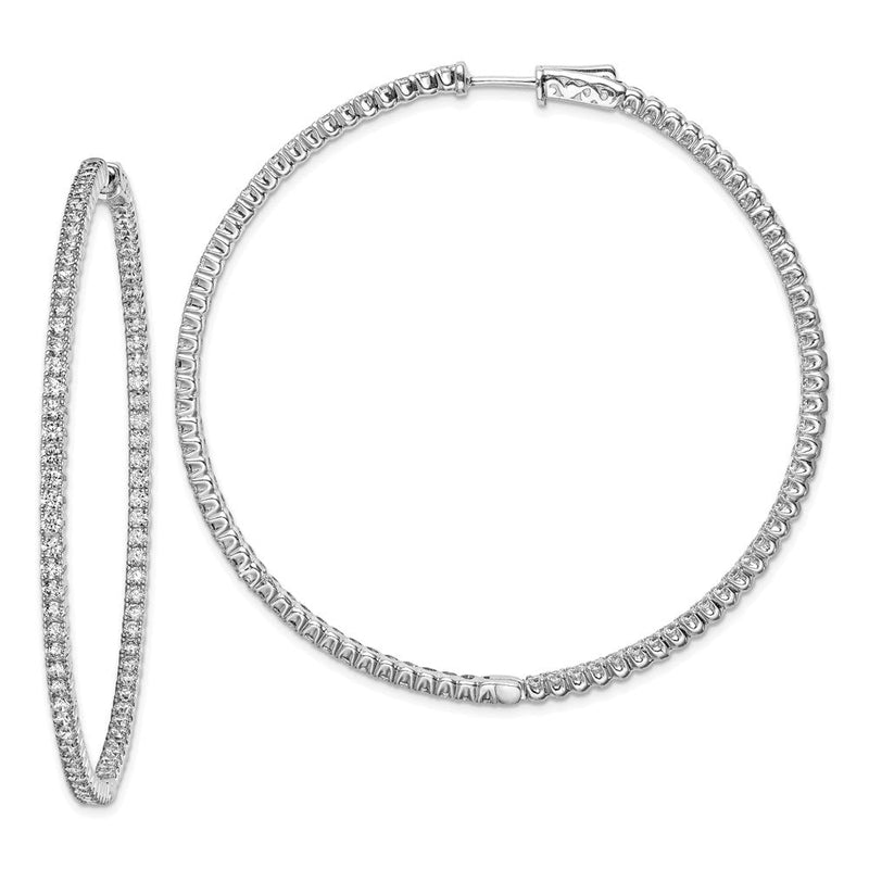 Sterlingsilber Schimmernd Rhodiniert 166 Stein 2mm Zirkonia in und Außen Rund Klappbar Creolen