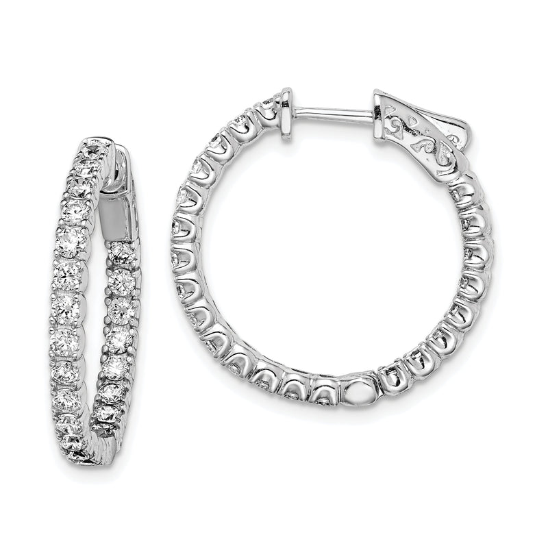 Sterlingsilber Schimmernd Rhodiniert 44 Stein 2.1mm Zirkonia in und Außen Rund Klappbar Creolen