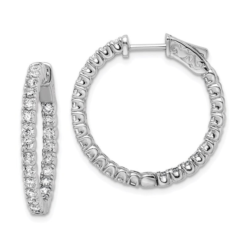 Sterlingsilber Schimmernd Rhodiniert 50 Stein 2.1mm Zirkonia in und Außen Rund Klappbar Creolen