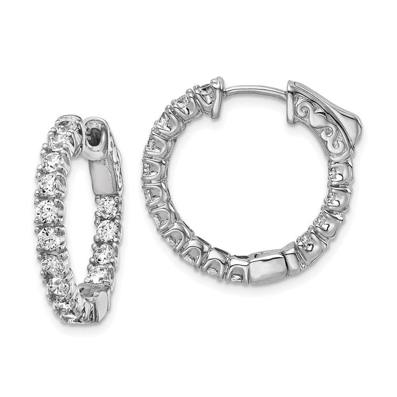 Sterlingsilber Schimmernd Rhodiniert 30 Stein 2.25mm Zirkonia in und Außen Rund Klappbar Creolen