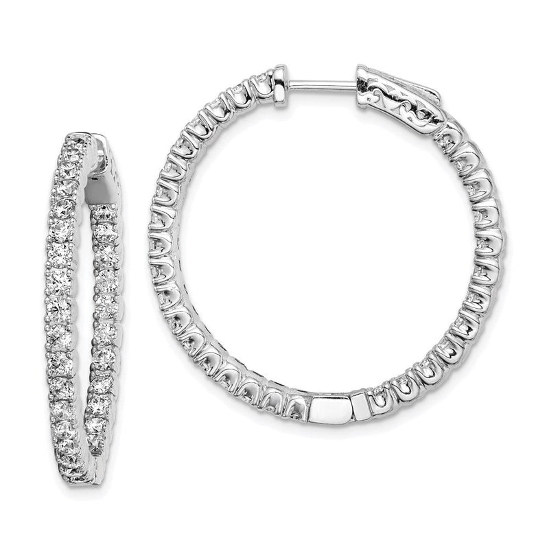 Sterlingsilber Schimmernd Rhodiniert 60 Stein 2.25mm Zirkonia in und Außen Rund Klappbar Creolen