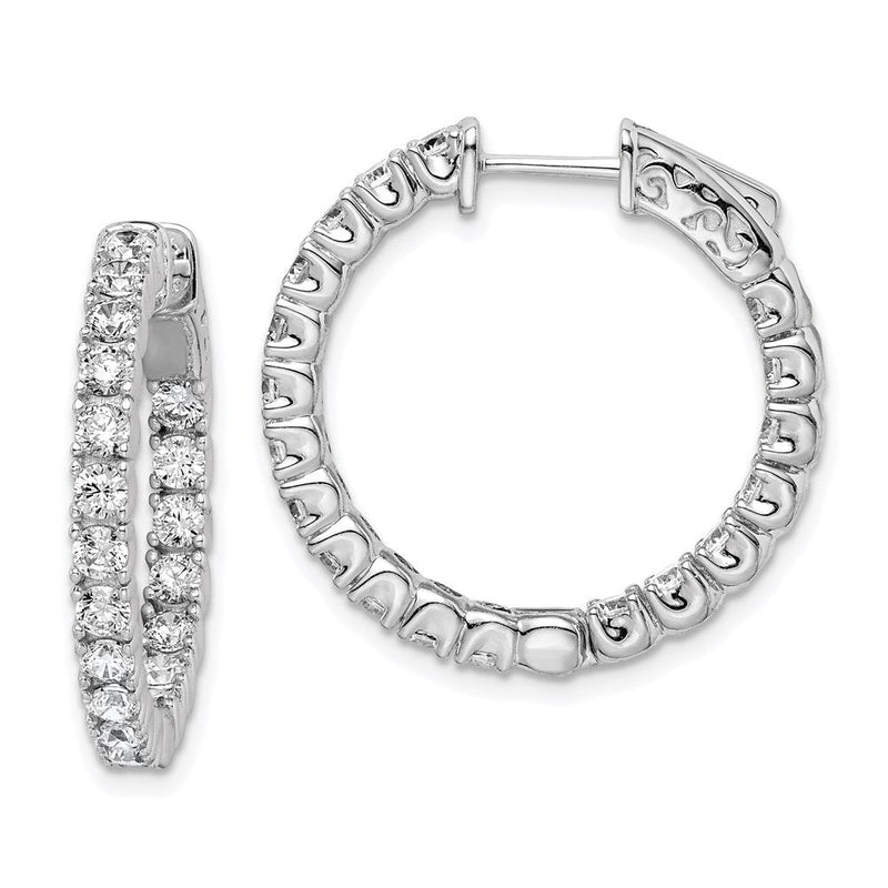 Sterlingsilber Schimmernd Rhodiniert 38 Stein 2.5mm Zirkonia in und Außen Rund Klappbar Creolen