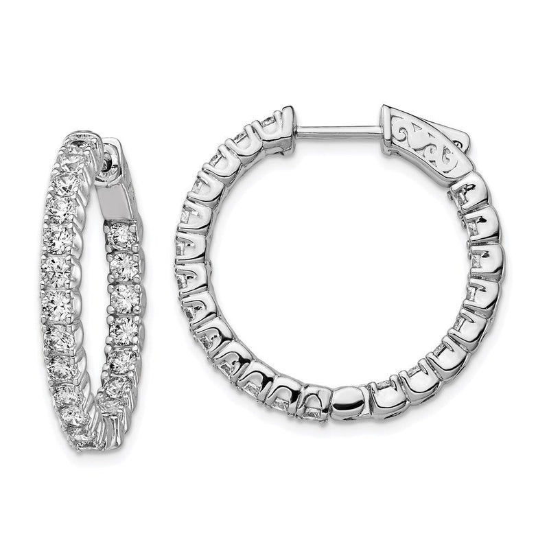 Sterlingsilber Schimmernd Rhodiniert 42 Stein 2.5mm Zirkonia in und Außen Rund Klappbar Creolen