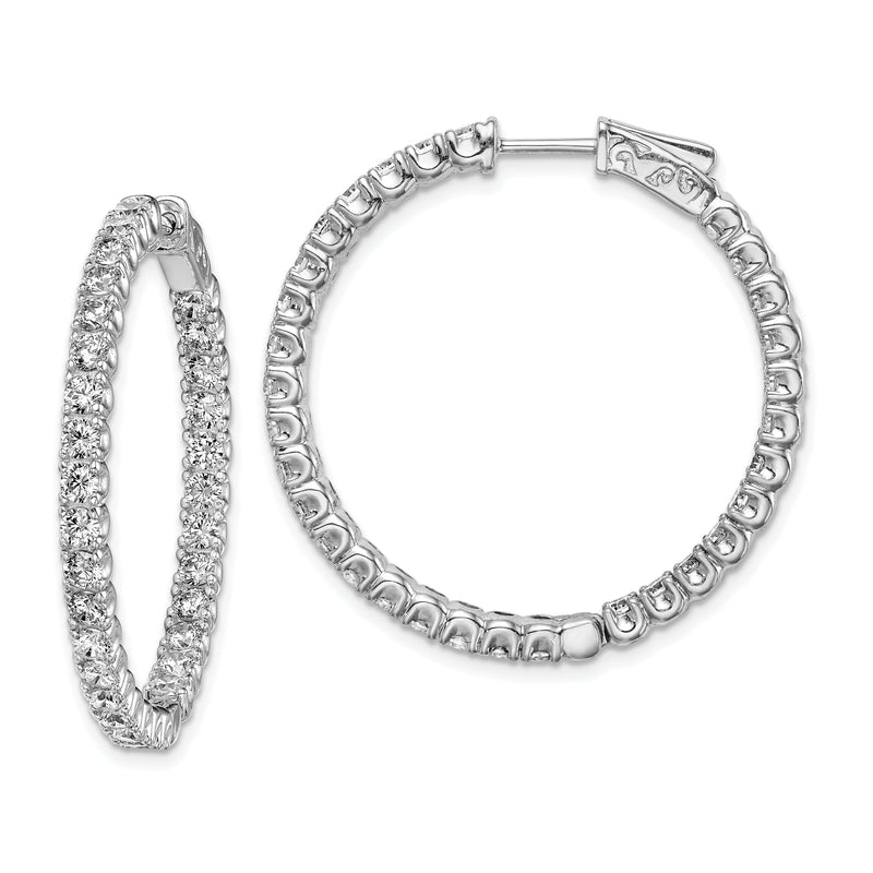 Sterlingsilber Schimmernd Rhodiniert 62 Stein 2.5mm Zirkonia in und Außen Rund Klappbar Creolen
