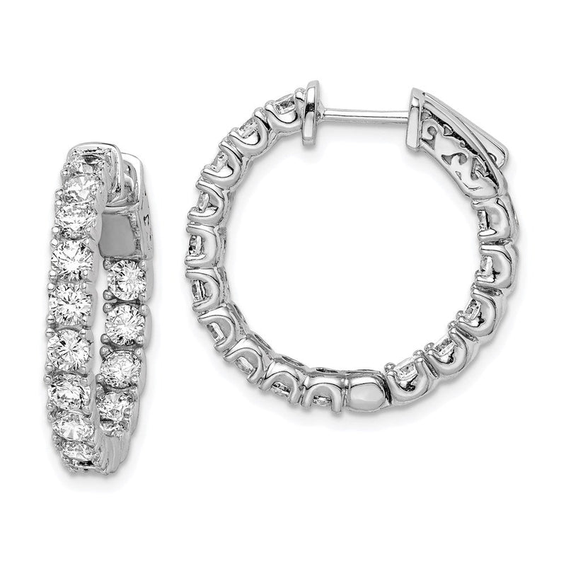 Sterlingsilber Schimmernd Rhodiniert 30 Stein 3.0mm Zirkonia in und Außen Rund Klappbar Creolen