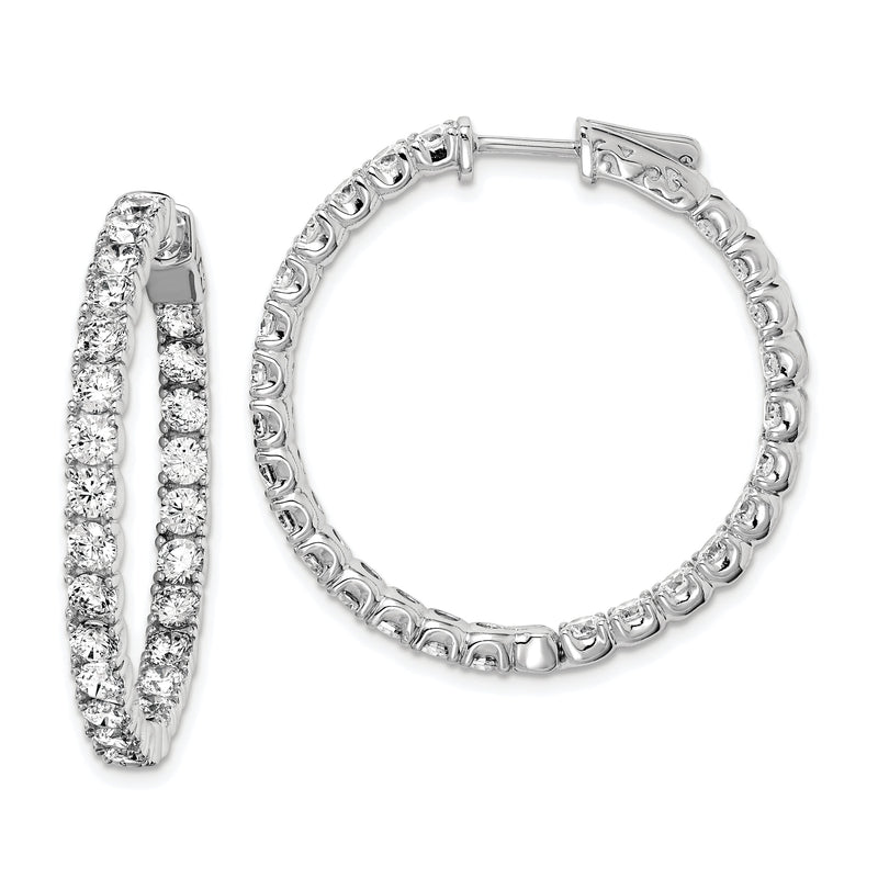 Sterlingsilber Schimmernd Rhodiniert 52 Stein 3.0mm Zirkonia in und Außen Rund Klappbar Creolen