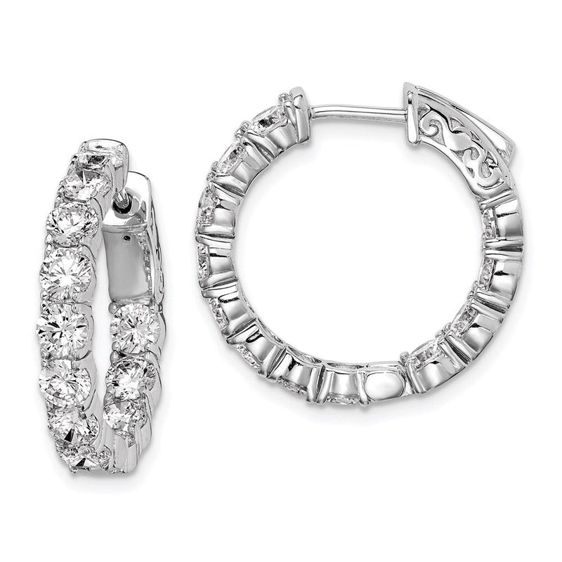 Sterlingsilber Schimmernd Rhodiniert 24 Stein 3.5mm Zirkonia in und Außen Rund Klappbar Creolen