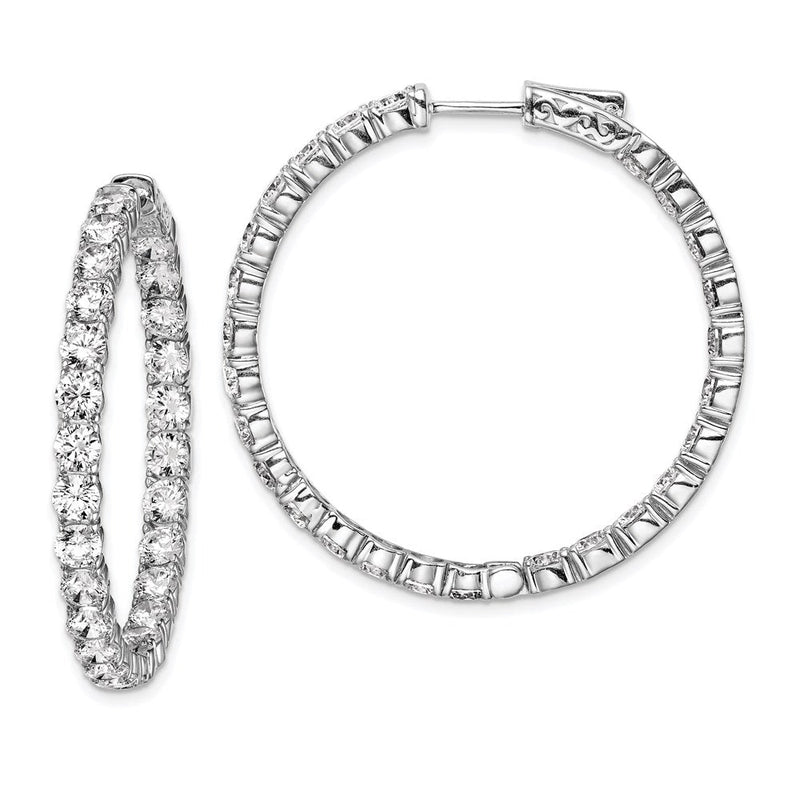 Sterlingsilber Schimmernd Rhodiniert 52 Stein 3.5mm Zirkonia in und Außen Rund Klappbar Creolen