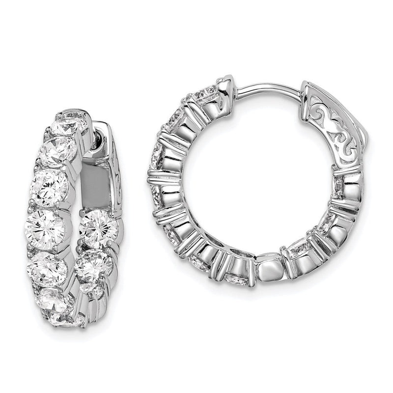 Sterlingsilber Schimmernd Rhodiniert 20 Stein 3.75mm Zirkonia in und Außen Rund Klappbar Creolen