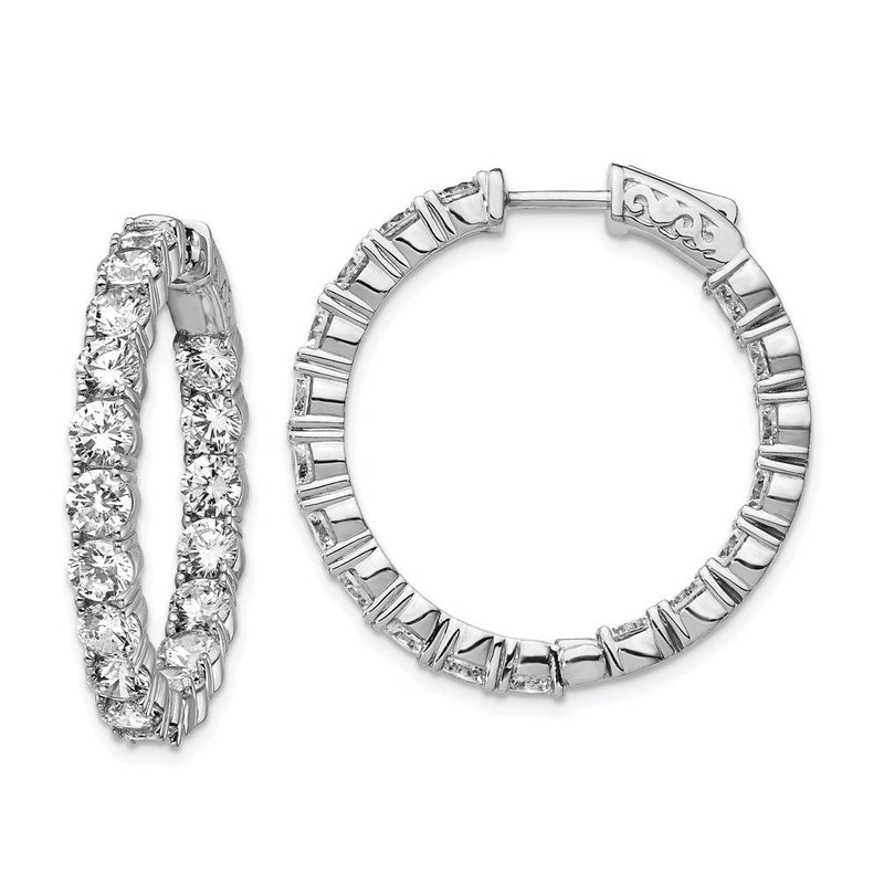 Sterlingsilber Schimmernd Rhodiniert 36 Stein 3.75mm Zirkonia in und Außen Rund Klappbar Creolen