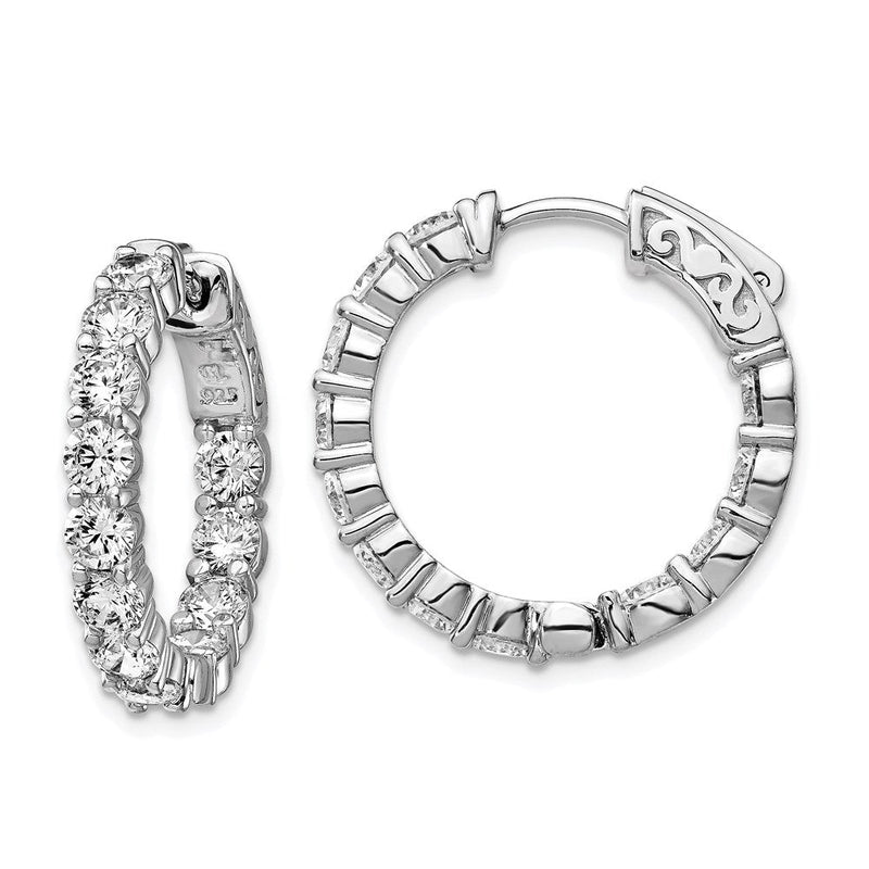 Sterlingsilber Schimmernd Rhodiniert 24 Stein 3.5mm Zirkonia in und Außen Rund Klappbar Creolen