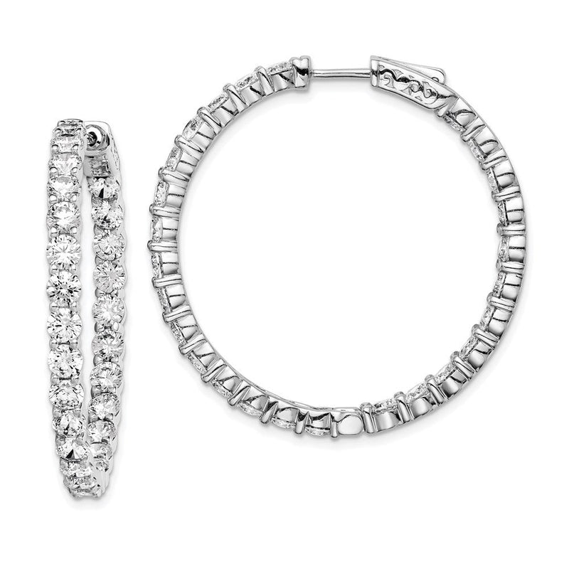 Sterlingsilber Schimmernd Rhodiniert 52 Stein 3.5mm Zirkonia in und Außen Rund Klappbar Creolen