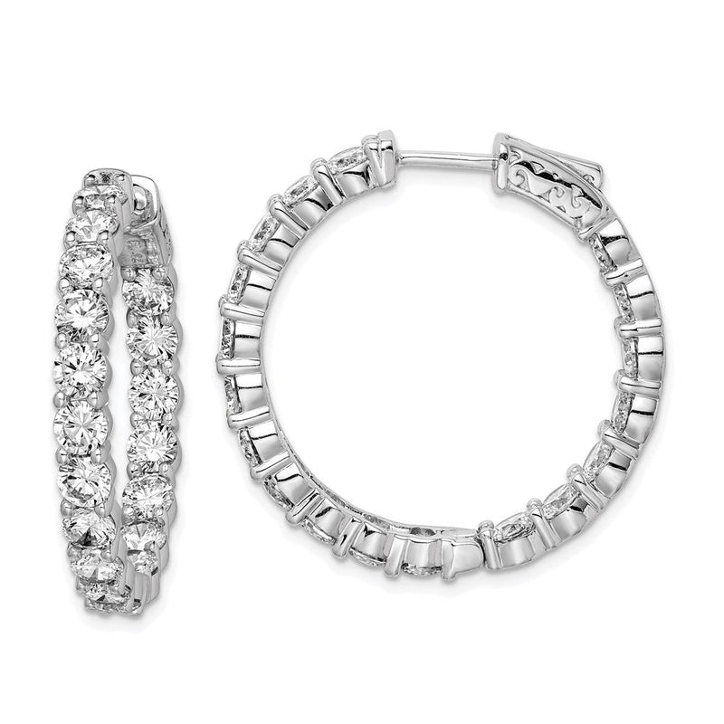 Sterlingsilber Schimmernd Rhodiniert 36 Stein 3.75mm Zirkonia in und Außen Rund Klappbar Creolen