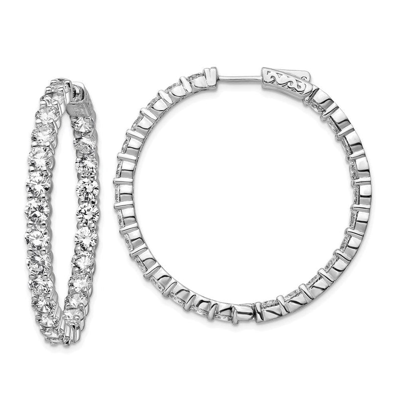 Sterlingsilber Schimmernd Rhodiniert 50 Stein 3.75mm Zirkonia in und Außen Rund Klappbar Creolen