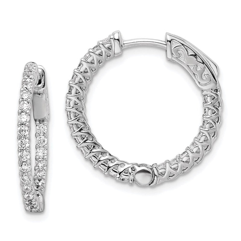 Sterlingsilber Schimmernd Rhodiniert 46 Stein 1.7mm Zirkonia in und Außen Rund Klappbar Creolen