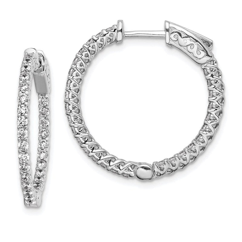 Sterlingsilber Schimmernd Rhodiniert 56 Stein 1.7mm Zirkonia in und Außen Rund Klappbar Creolen