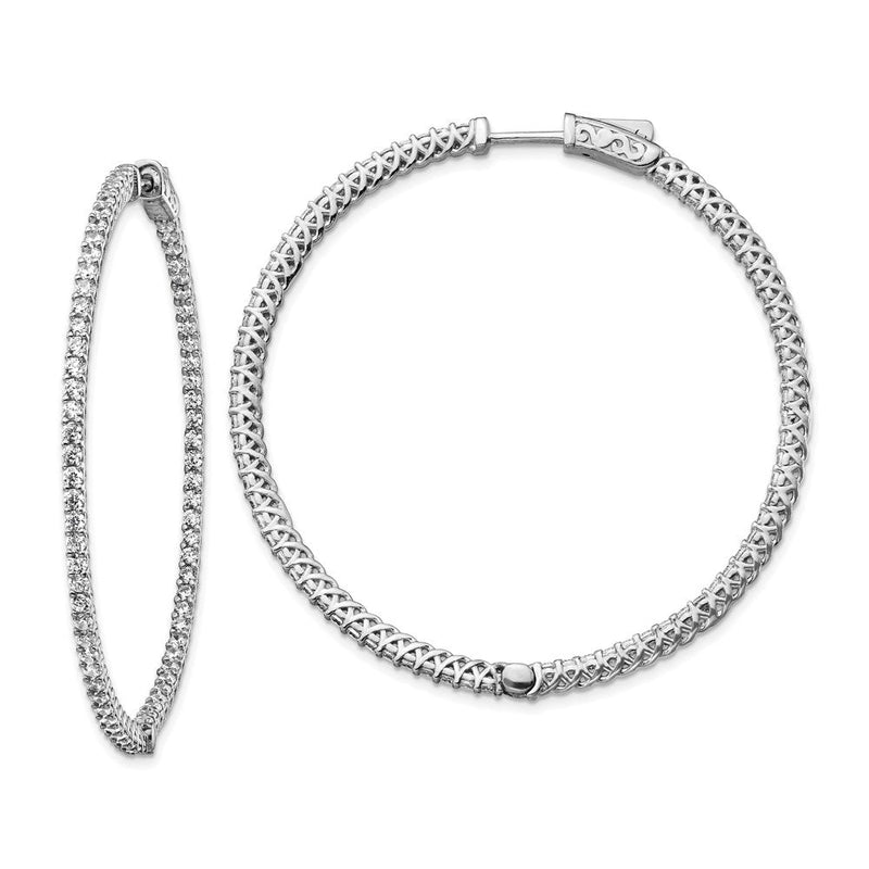 Sterlingsilber Schimmernd Rhodiniert 146 Stein 1.7mm Zirkonia in und Außen Rund Klappbar Creolen
