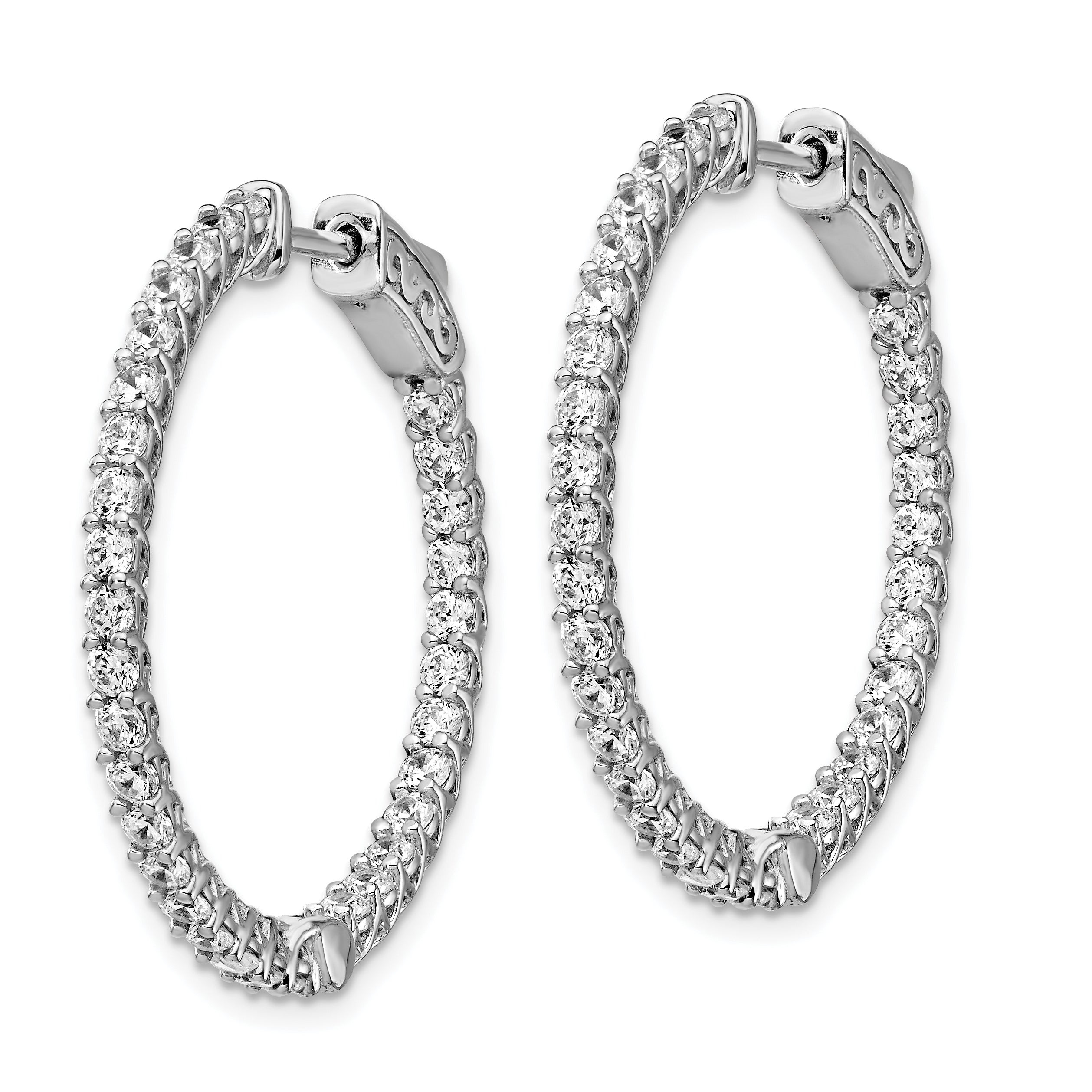 Sterlingsilber Schimmernd Rhodiniert 64 Stein 2mm Zirkonia in und Außen Rund Klappbar Creolen