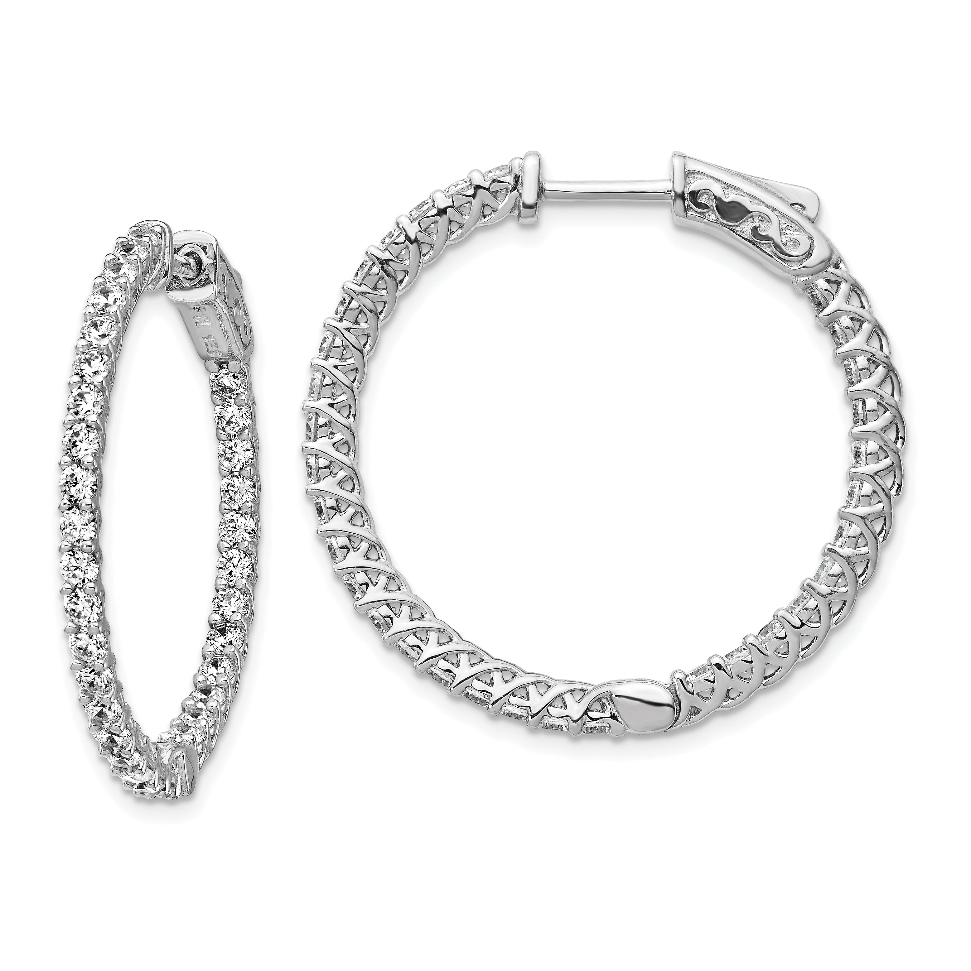 Sterlingsilber Schimmernd Rhodiniert 64 Stein 2mm Zirkonia in und Außen Rund Klappbar Creolen