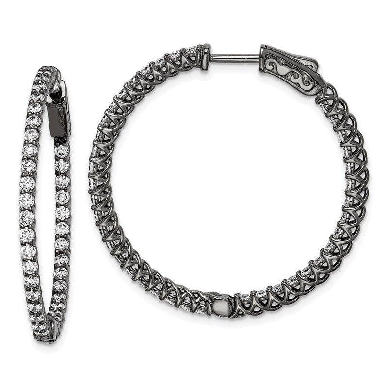 Sterlingsilber Schimmernd Schwarz Rhodiniert 78 Stein 2mm Zirkonia in und Außen Rund Klappbar Creolen
