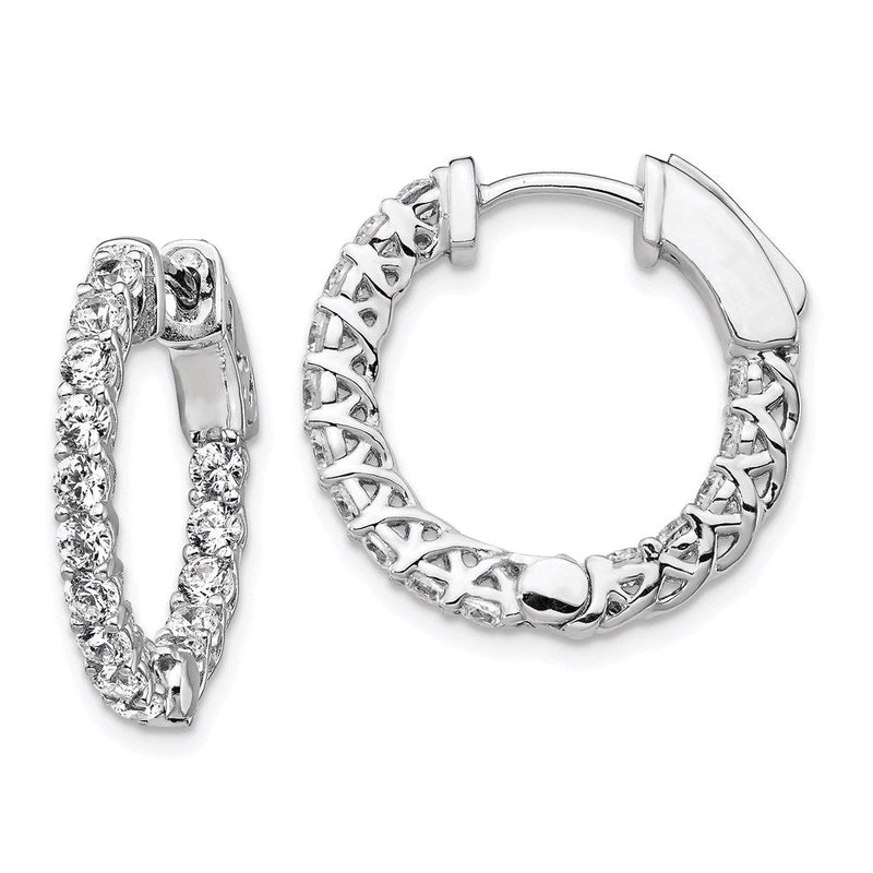 Sterlingsilber Schimmernd Rhodiniert 30 Stein 2.3mm Zirkonia in und Außen Rund Klappbar Creolen