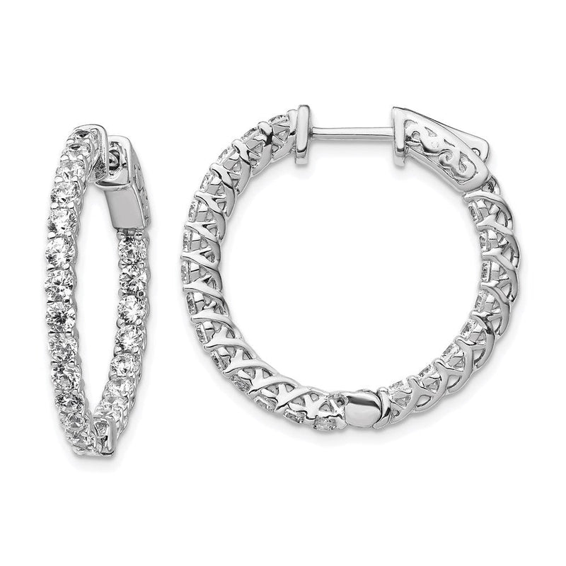 Sterlingsilber Schimmernd Rhodiniert 44 Stein 2.5mm Zirkonia in und Außen Rund Klappbar Creolen