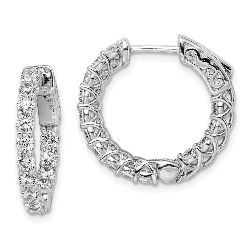 Sterlingsilber Schimmernd Rhodiniert 26 Stein 2.5mm Zirkonia in und Außen Rund Klappbar Creolen