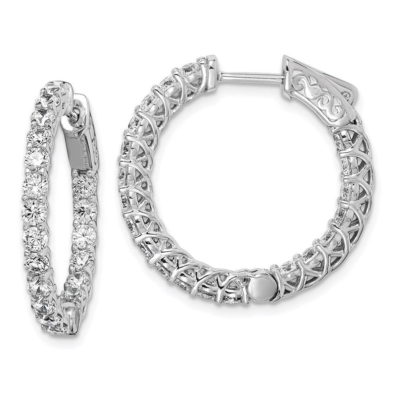 Sterlingsilber Schimmernd Rhodiniert 40 Stein 2.5mm Zirkonia in und Außen Rund Klappbar Creolen