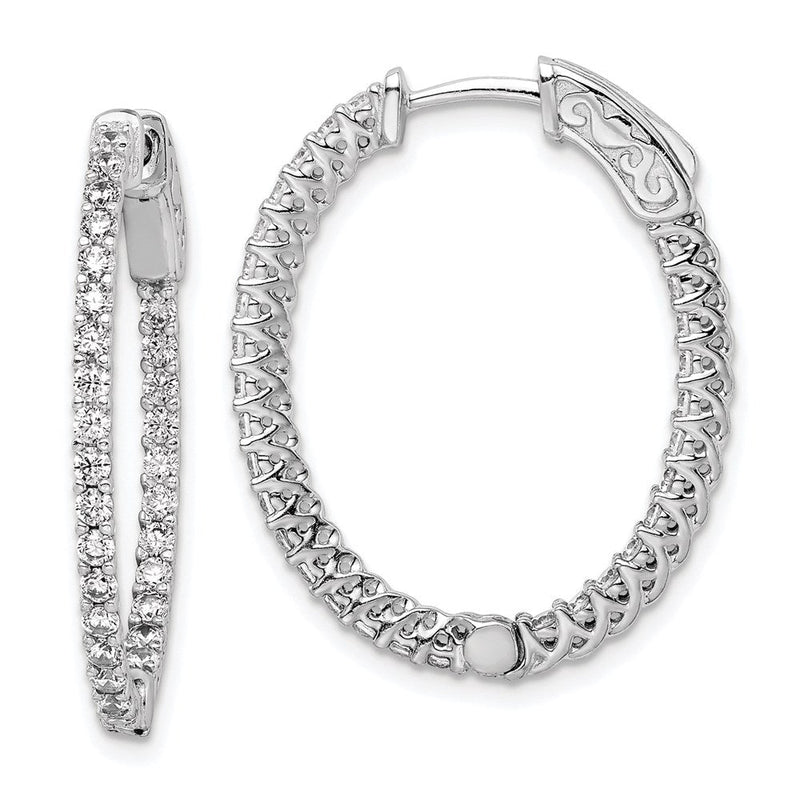Sterlingsilber Schimmernd Rhodiniert 60 Stein 1.7mm Zirkonia in und Außen Oval Klappbar Creolen