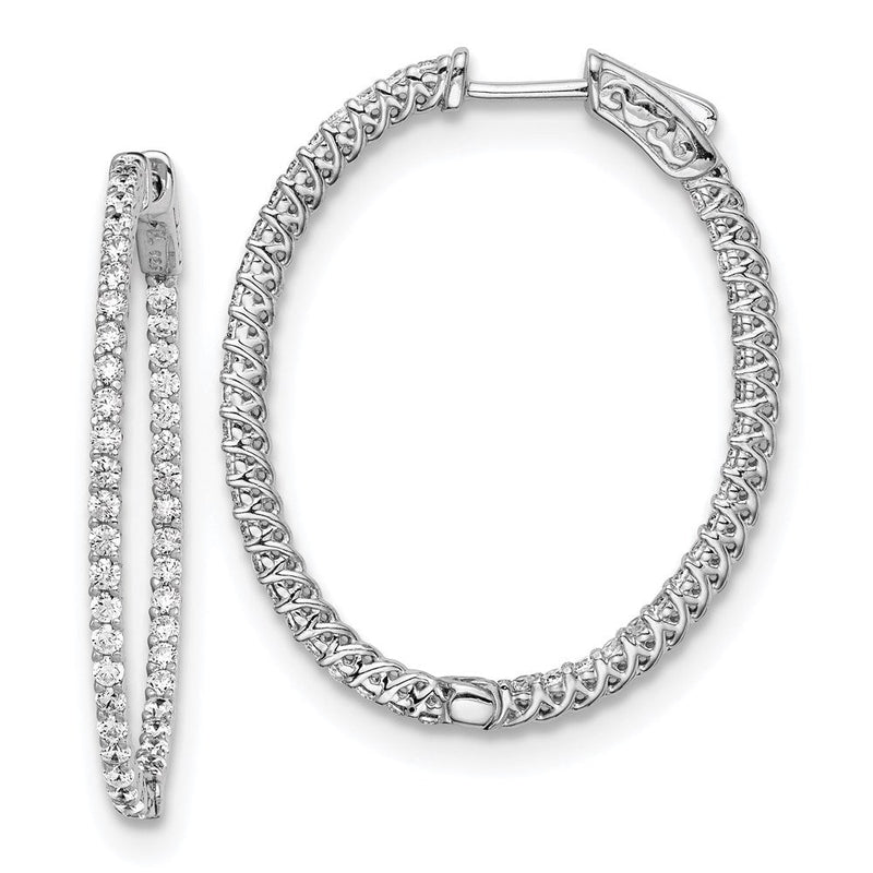 Sterlingsilber Schimmernd Rhodiniert 88 Stein 1.7mm Zirkonia in und Außen Oval Klappbar Creolen