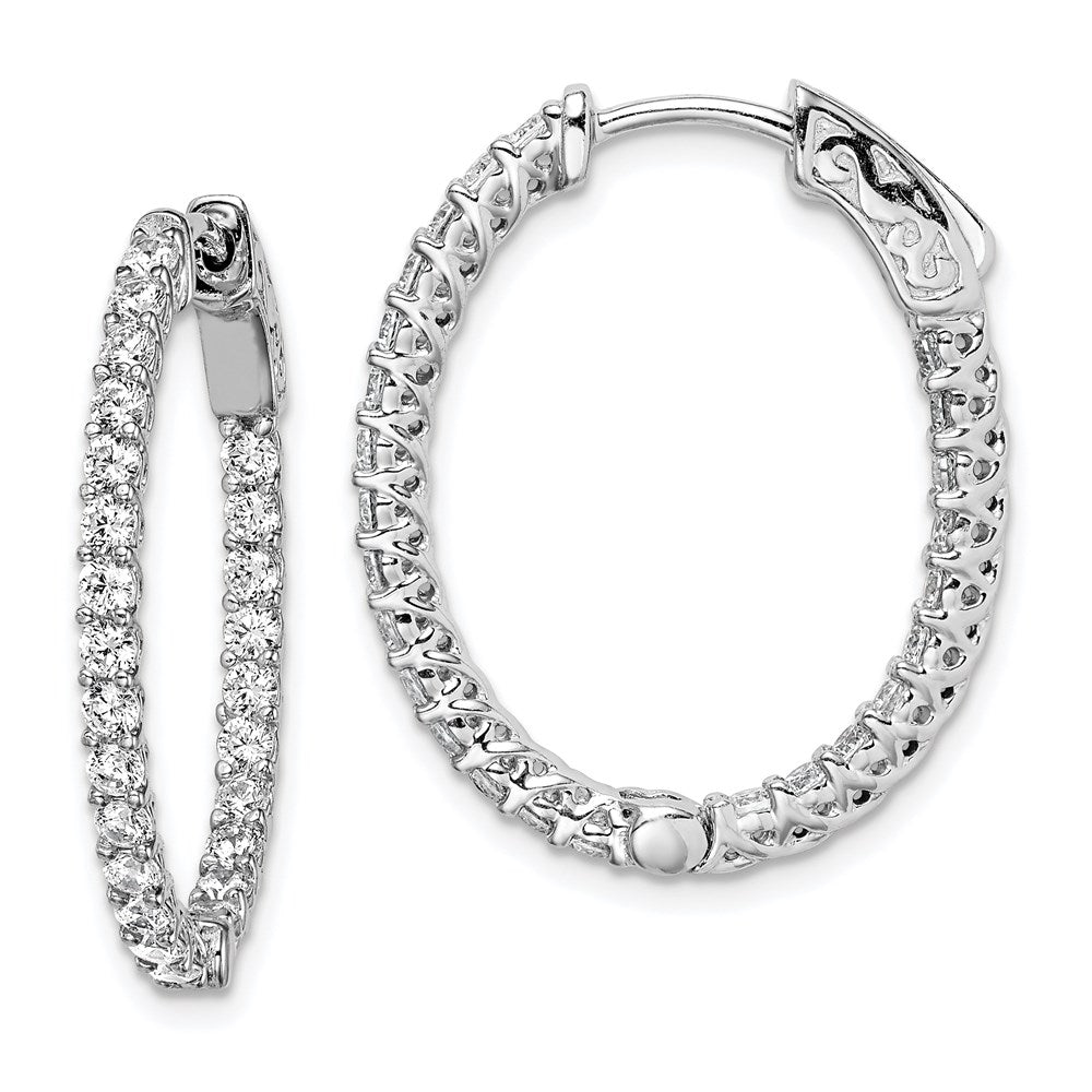Sterlingsilber Schimmernd Rhodiniert 50 Stein 2mm Zirkonia in und Außen Oval Klappbar Creolen