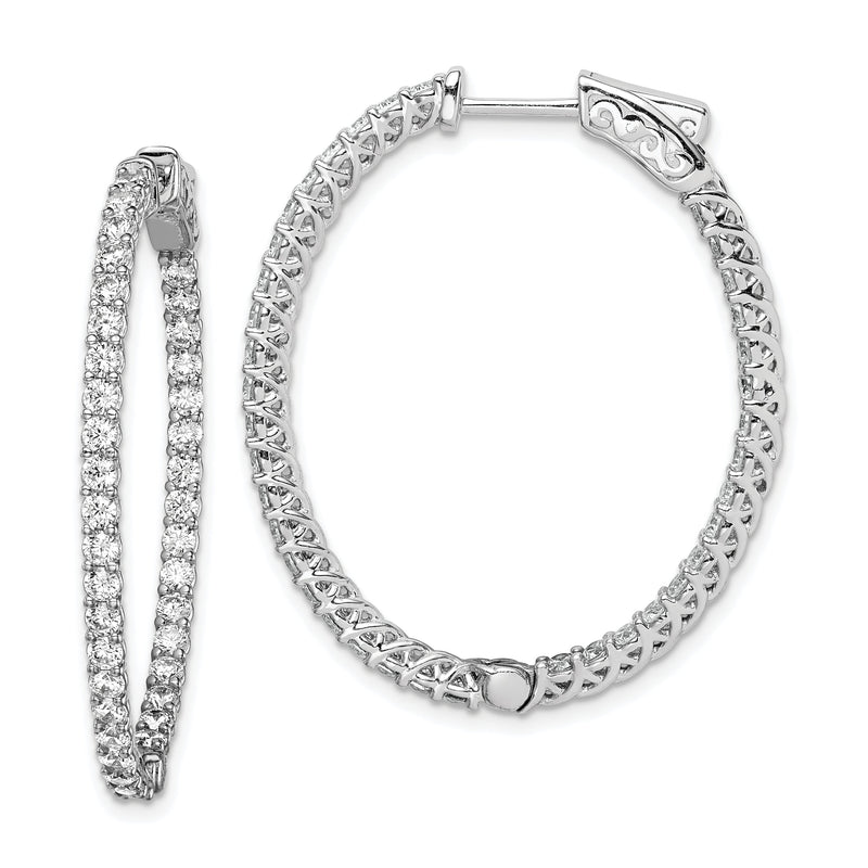Sterlingsilber Schimmernd Rhodiniert 76 Stein 2mm Zirkonia in und Außen Oval Klappbar Creolen